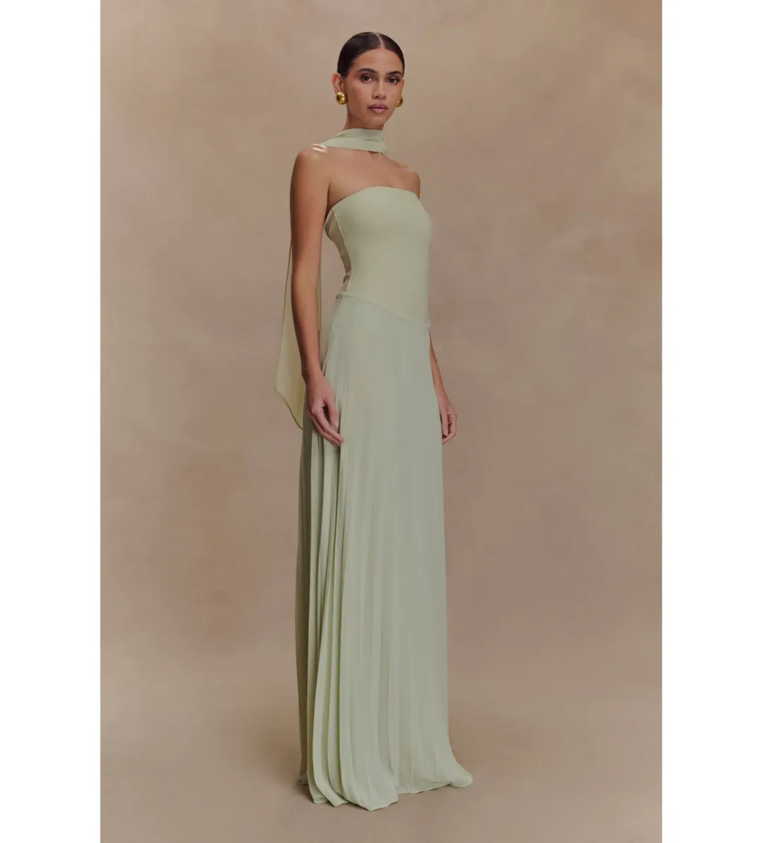 Meshki Chiffon Scarf Maxi Dress Sage Size 10 for rent on The Volte - main image