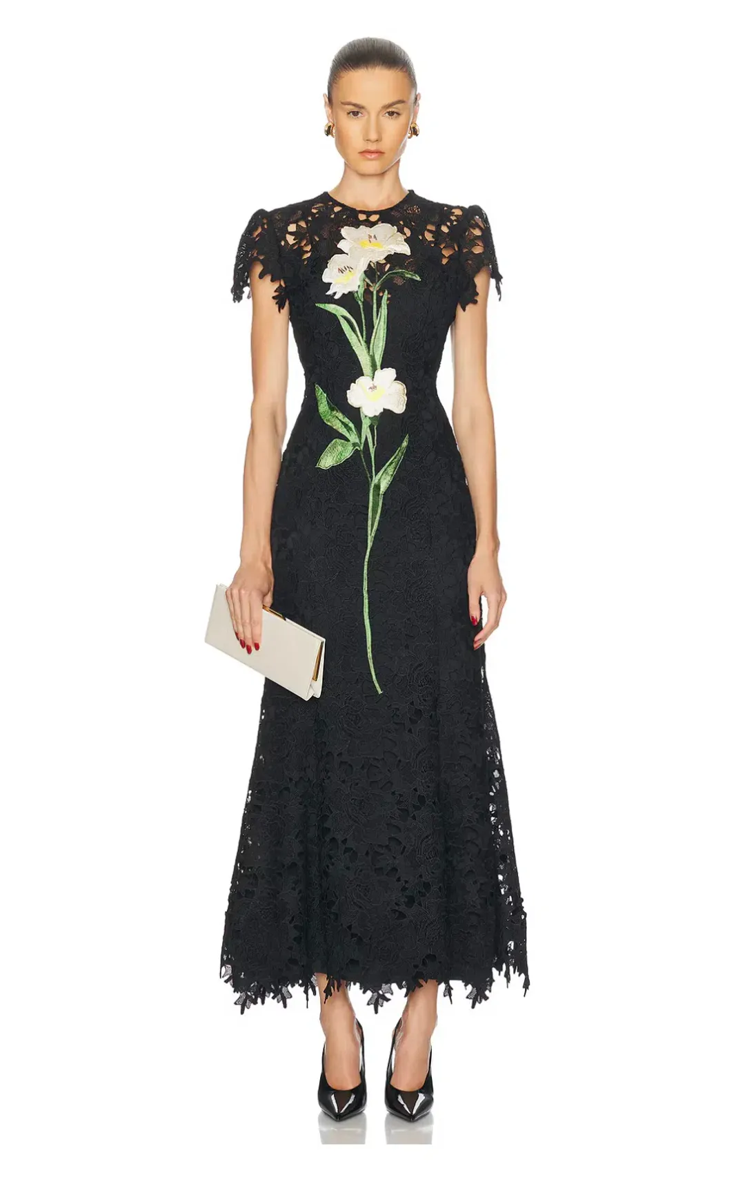 Leo Lin Monique Embroidered Lace Maxi Dress Black Size 8 for rent on The Volte - main image
