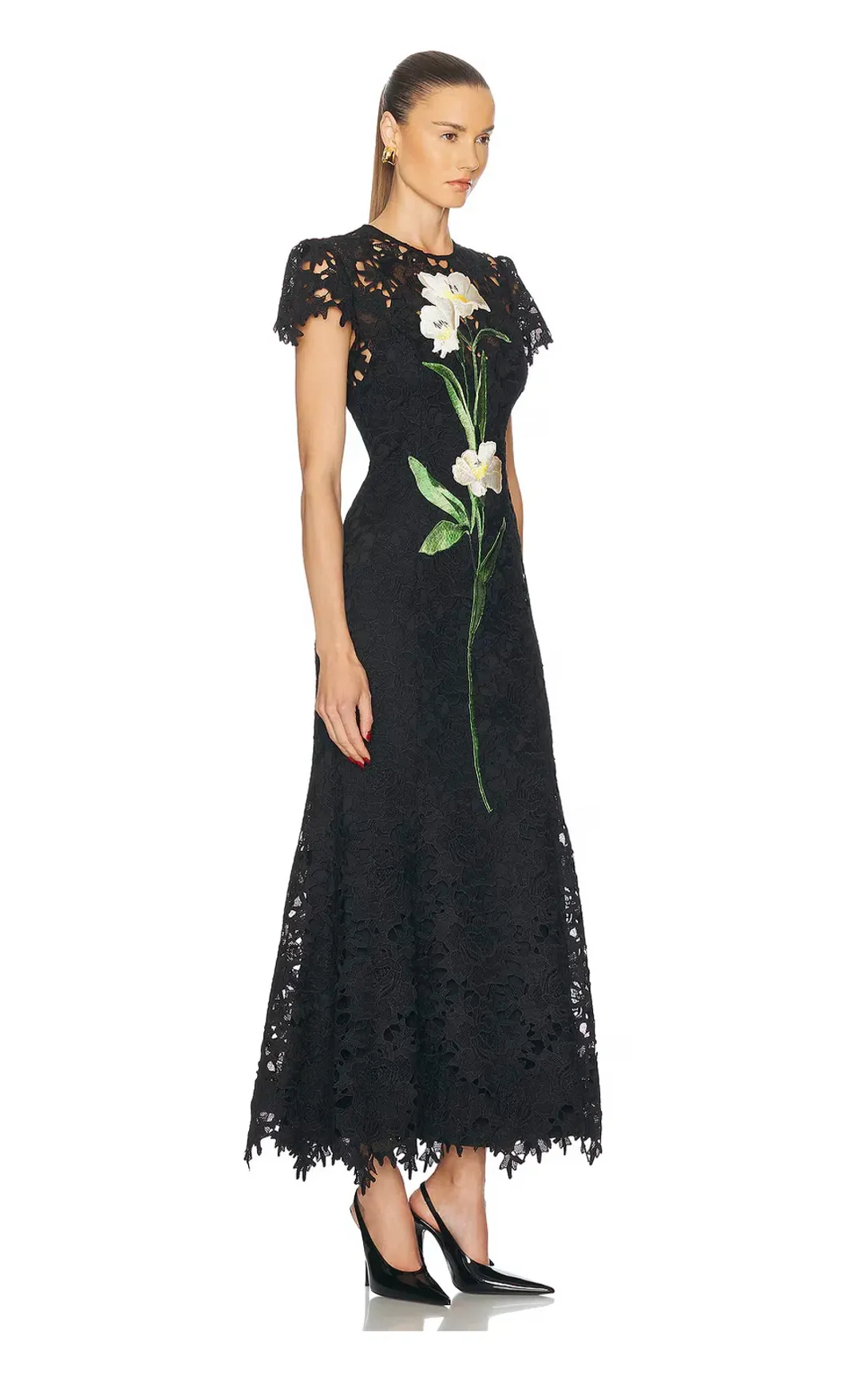 Leo Lin Monique Embroidered Lace Maxi Dress Black Size 8 for rent on The Volte - main image