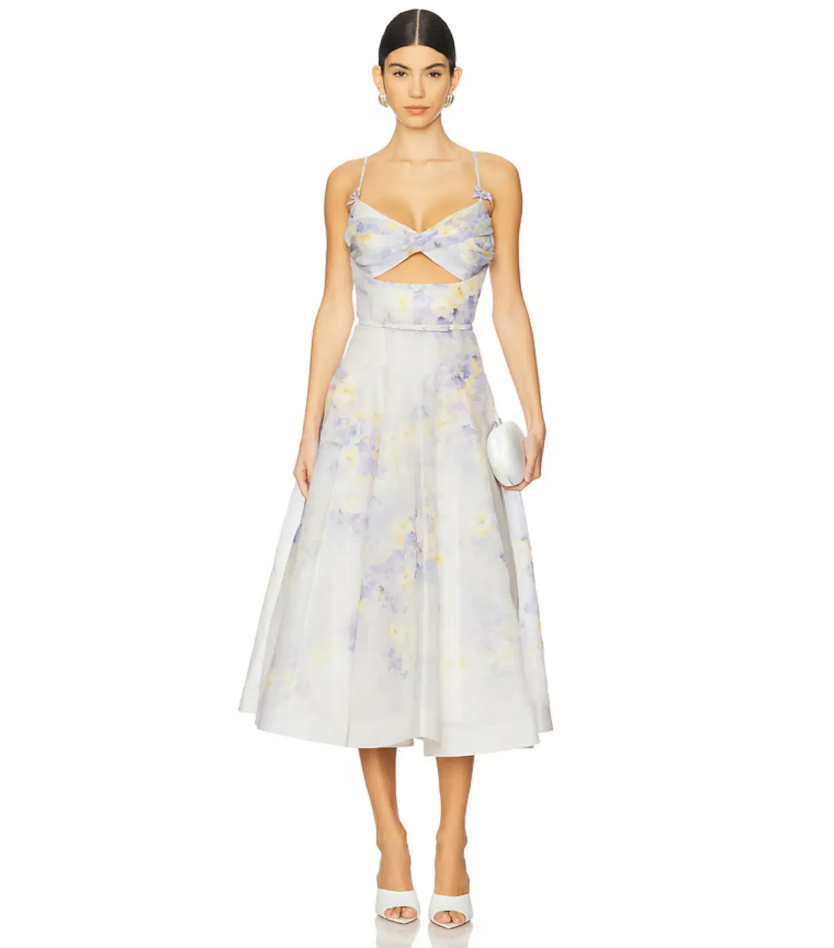 Zimmermann Crush Twist Front Midi Dress Lilac Floral Size AU 10 for rent on The Volte - main image