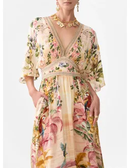 Camilla Waisted Dress with Hem Ruffle in Welcome to the White Lotus Print Size XS / AU 8 for rent on The Volte - image 4