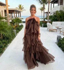 Aje Pandorea Layered Maxi Dress Carob Size 8 for rent on The Volte - image 1