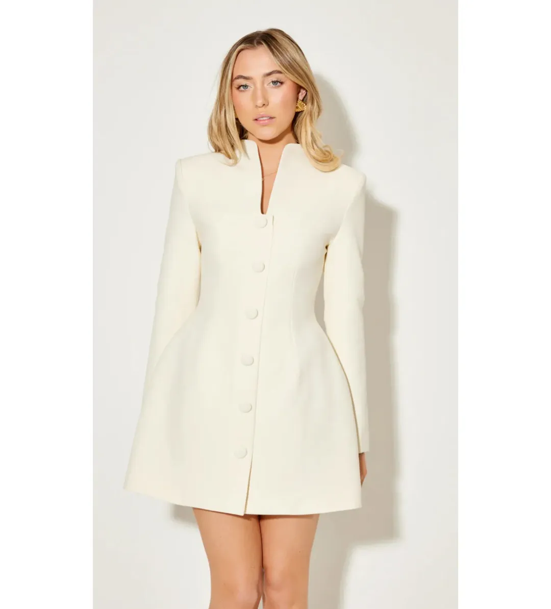 Odd Muse The Ultimate Muse Long Sleeve Button Down Mini Dress Ecru Size M/AU 10 for rent on The Volte - main image