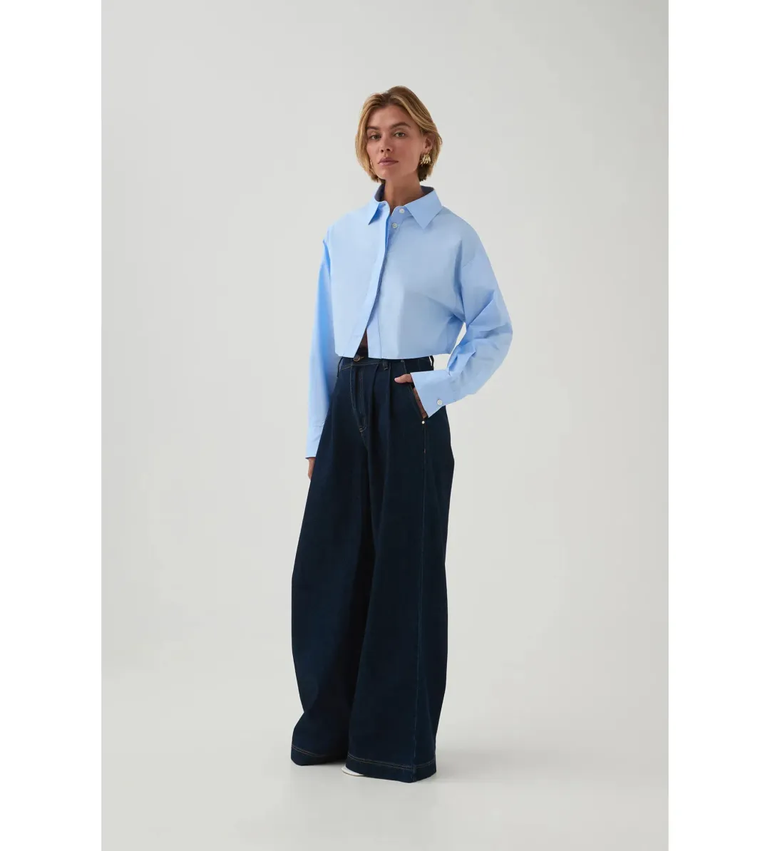 Aje Havana Cropped Shirt Cornflower Blue Size 12 for rent on The Volte - main image