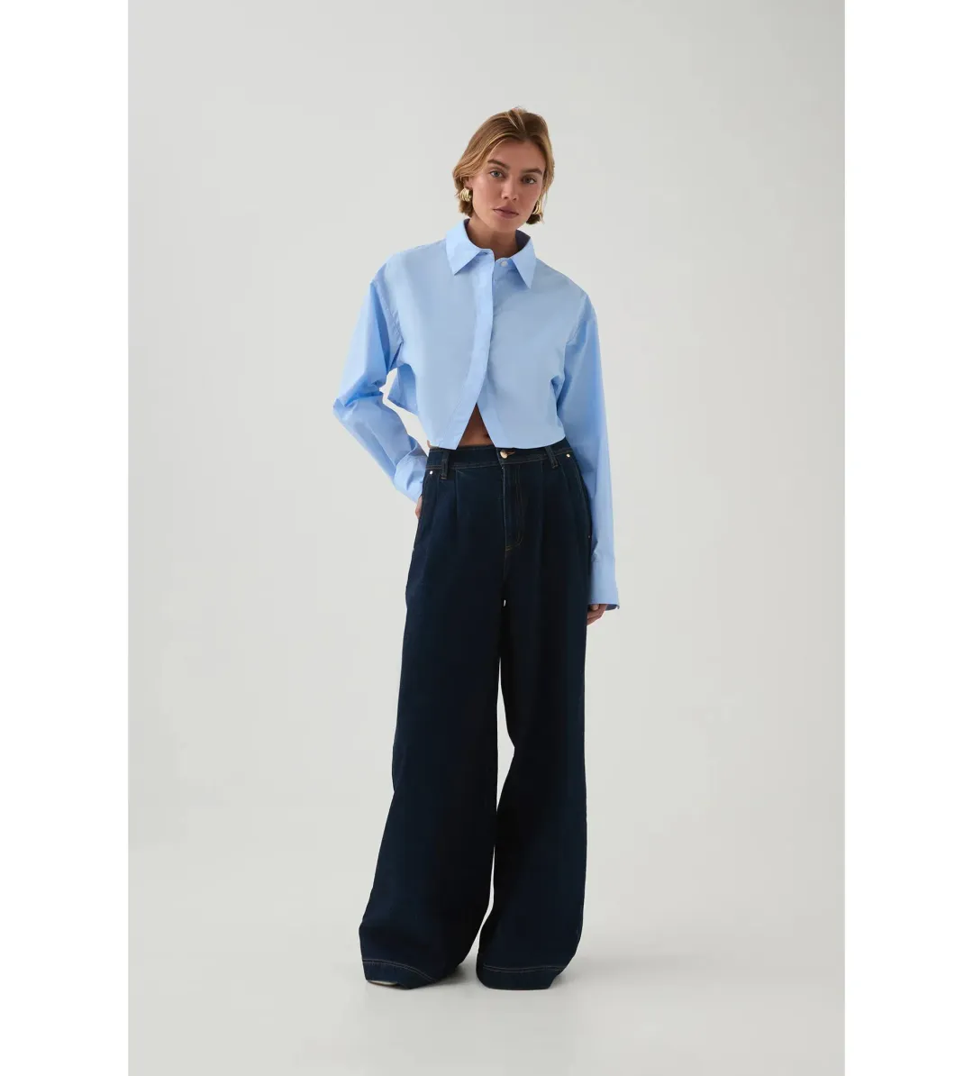 Aje Havana Cropped Shirt Cornflower Blue Size 12 for rent on The Volte - main image