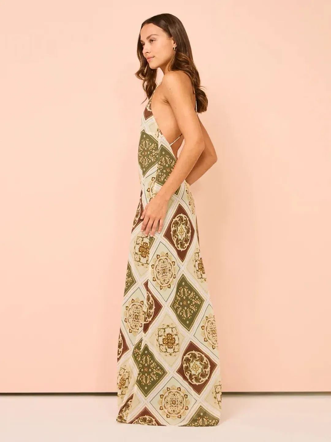 Hansen and Gretel Pagan Slip Dress Evergreen Tile Size AU 8 for rent on The Volte - main image