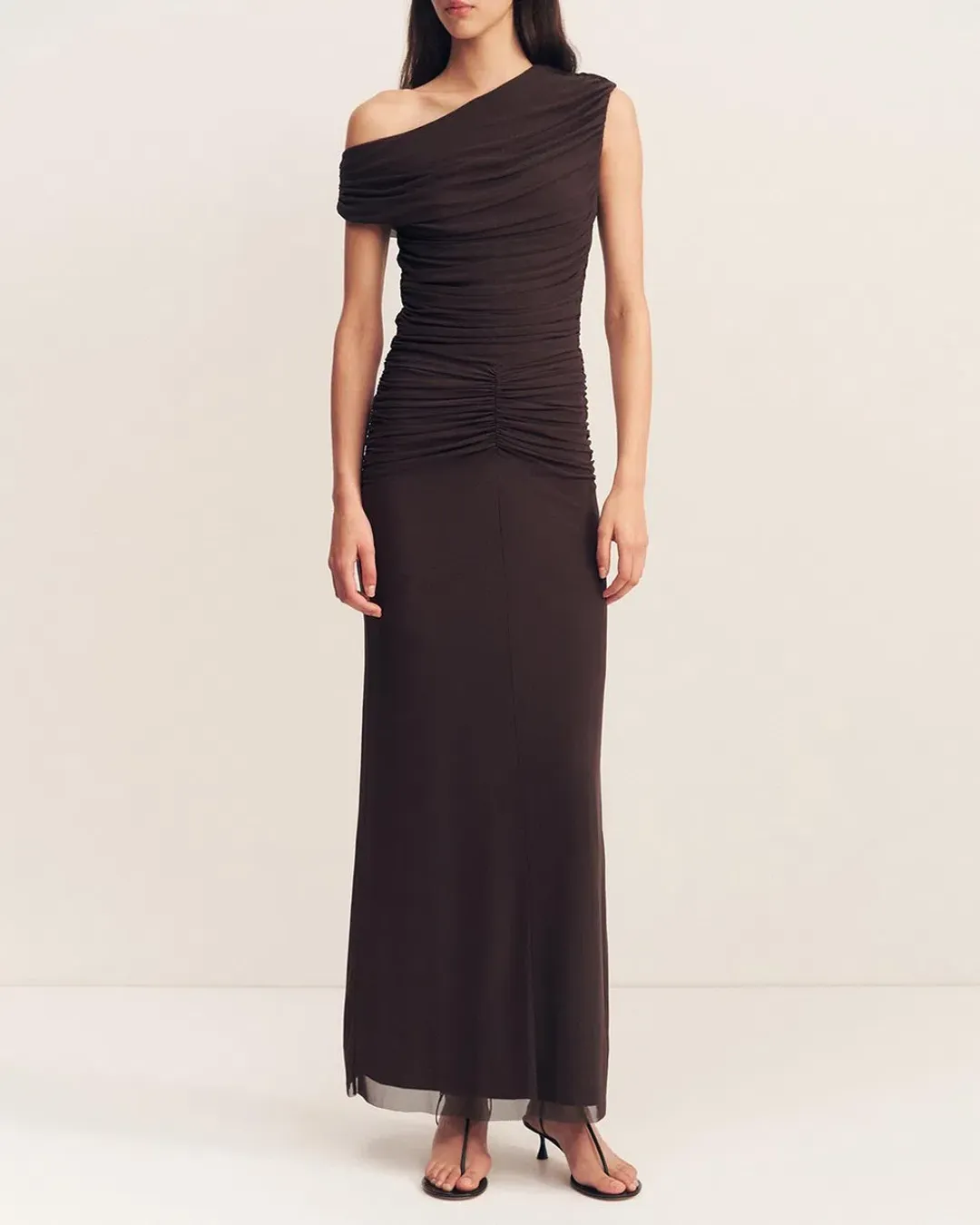 Shona Joy Mira Off Shoulder Maxi Dress Chocolate Brown Size 6 for rent on The Volte - main image