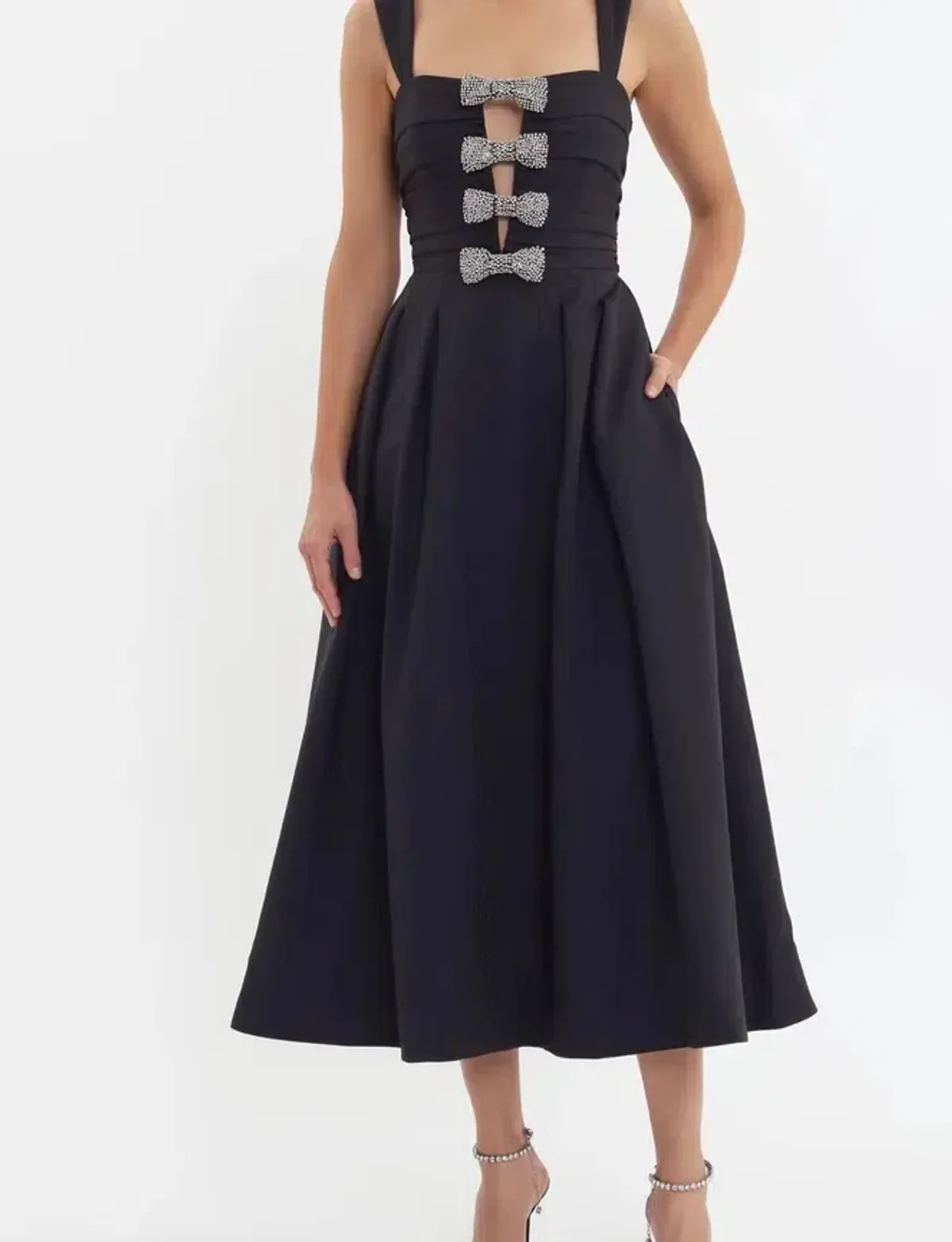 Rebecca Vallance Luiza Strap Midi Dress Black Size 8 for rent on The Volte - main image