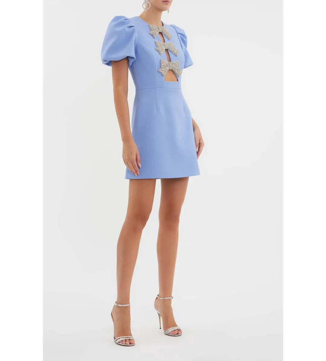 Rebecca Valance Juliana Puff Sleeve Mini Dress in Blue Size AU 4 for rent on The Volte - main image