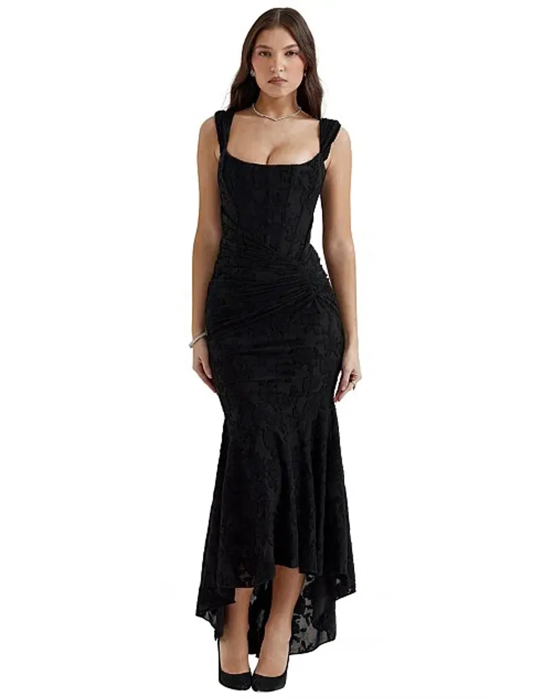 House of CB Cesca Corset Ruched Maxi Dress Black Size XS / AU 6 for rent on The Volte - main image