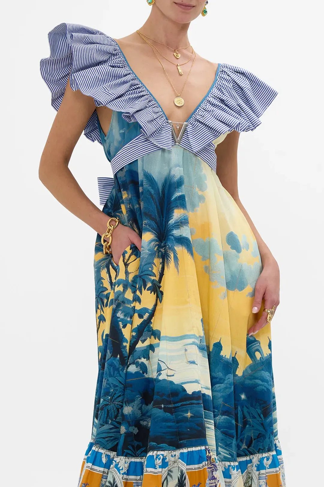 Camilla frill neck dress with hardware Song of Saint Anthony XS/S maxi for rent on The Volte - main image