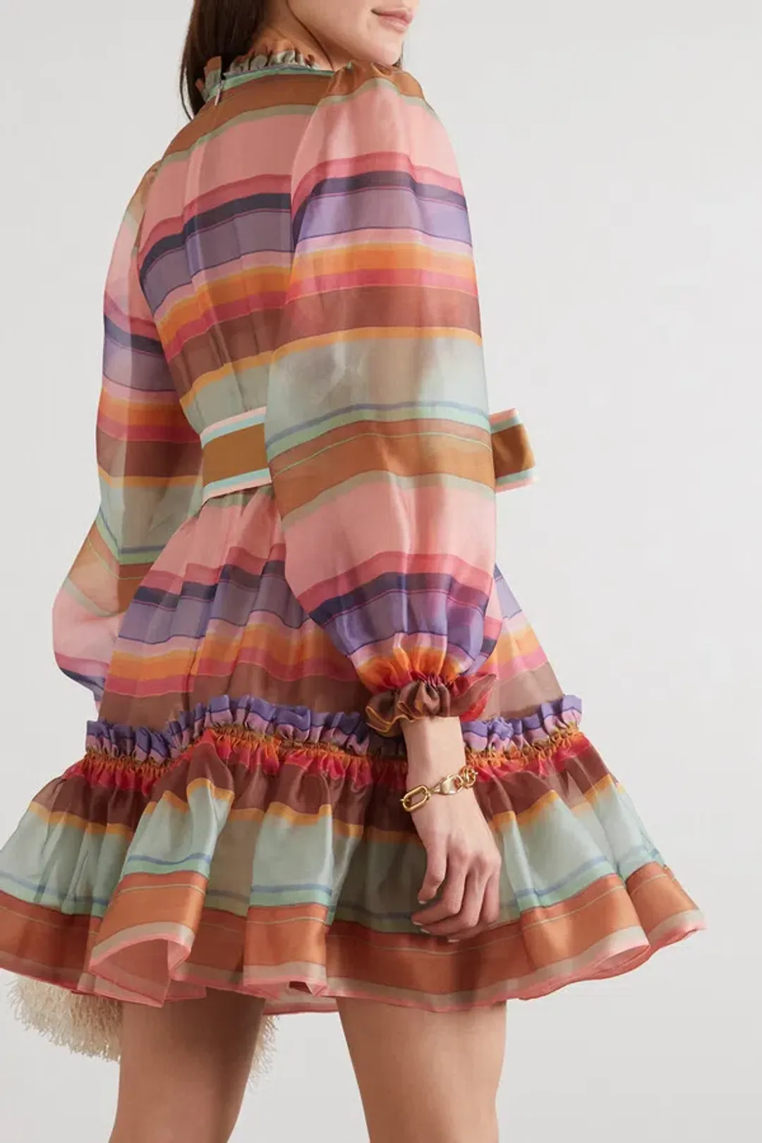 Zimmermann The Lovestruck Belted Striped Silk-Organza Mini Dress Multi Size 0/AU 8 for rent on The Volte - main image
