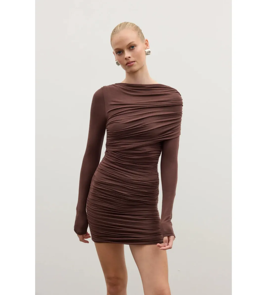 Bayse Kai Mini Dress Chocolate Size XS/AU 6 for rent on The Volte - main image