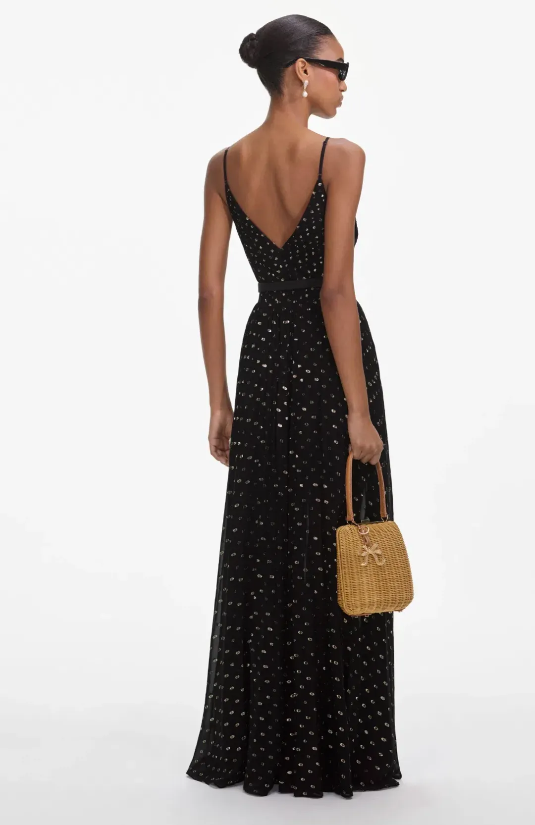 Self Portrait Chiffon Maxi Dress Black and Gold Size AU 6 for rent on The Volte - main image