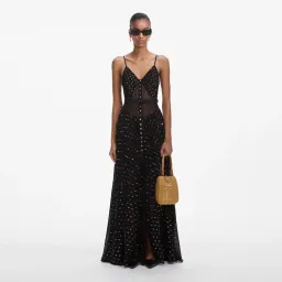 Self Portrait Chiffon Maxi Dress Black and Gold Size AU 6 for rent on The Volte - image 1