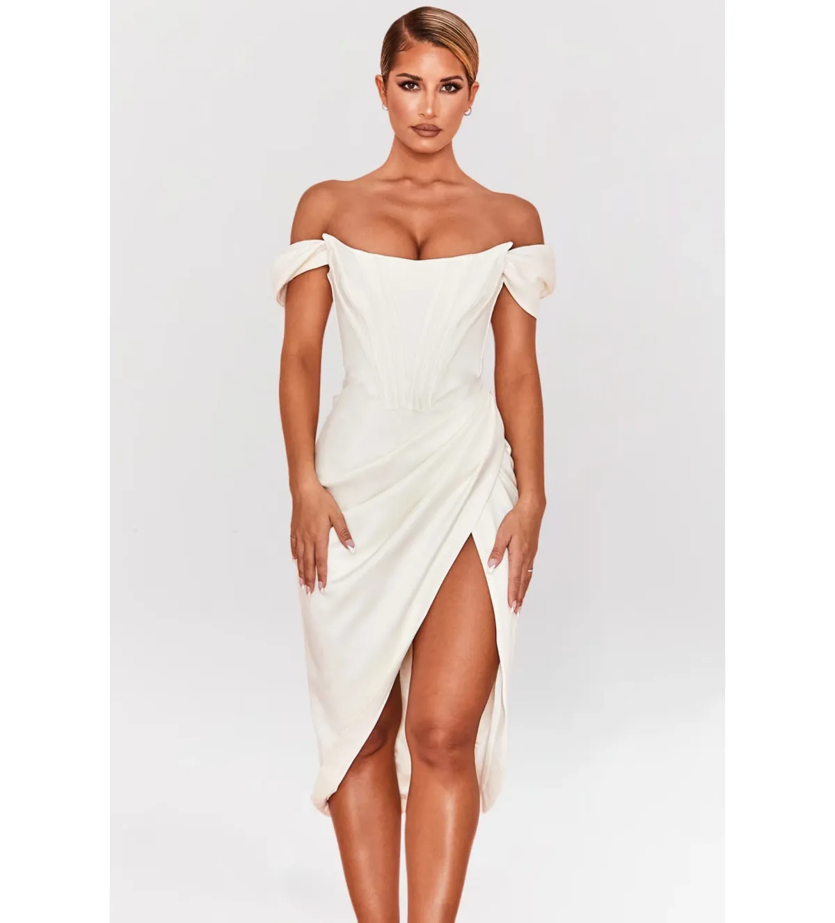 House Of CB Loretta Midi Dress Ivory Size 8/XS for rent on The Volte - main image