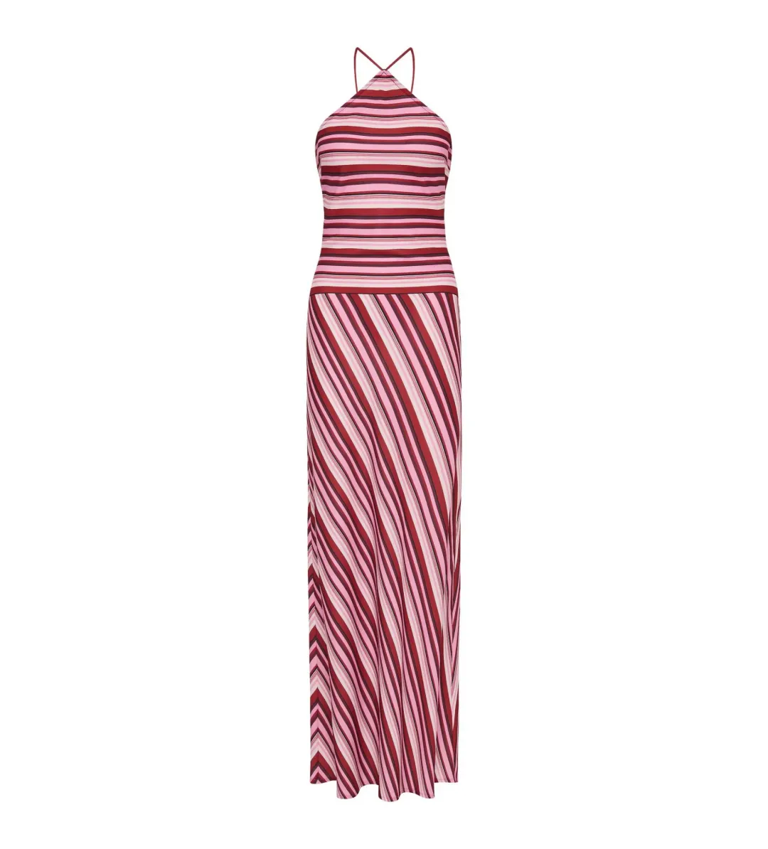 With Harper Lu Magenta Stripe Halter Maxi Dress Size 8 for rent on The Volte - main image