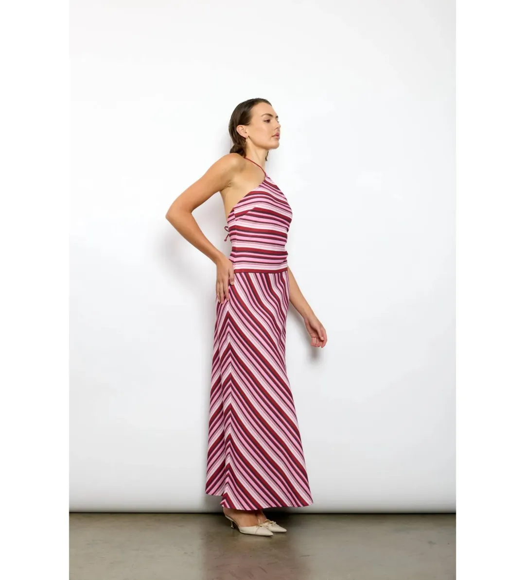 With Harper Lu Magenta Stripe Halter Maxi Dress Size 8 for rent on The Volte - main image