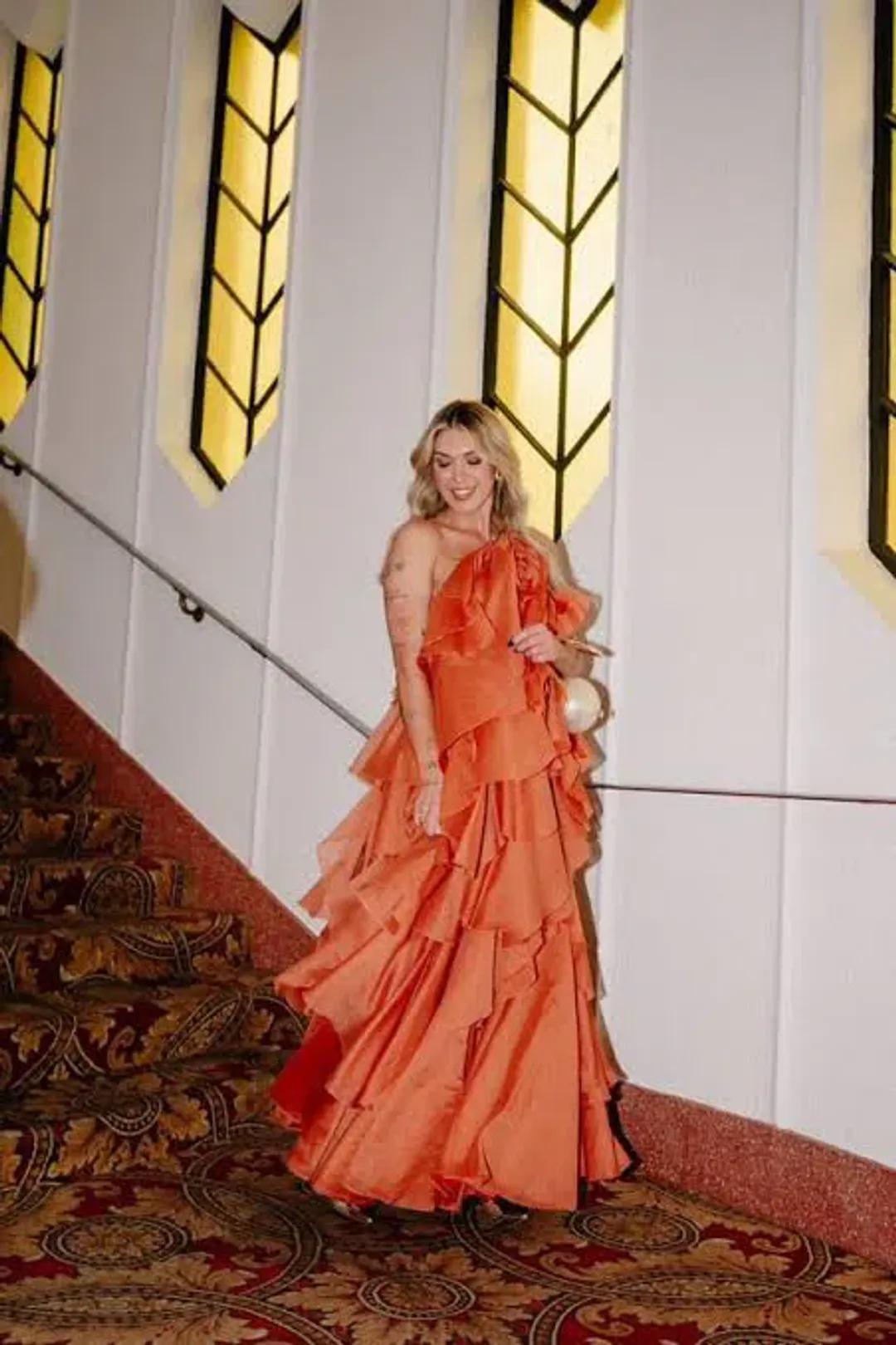 Aje Pandorea Maxi Dress Coral Clay Size AU 14 for rent on The Volte - main image