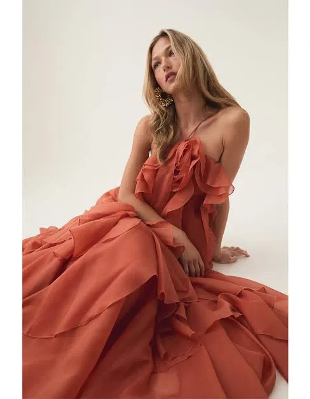 Aje Pandorea Maxi Dress Coral Clay Size AU 14 for rent on The Volte - main image