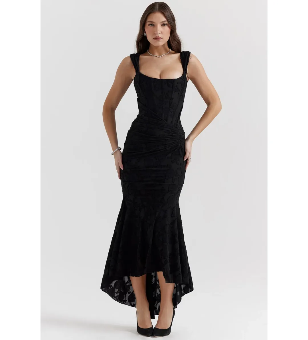 House Of CB Cesca Maxi Dress Black Floral Size 14 for rent on The Volte - main image