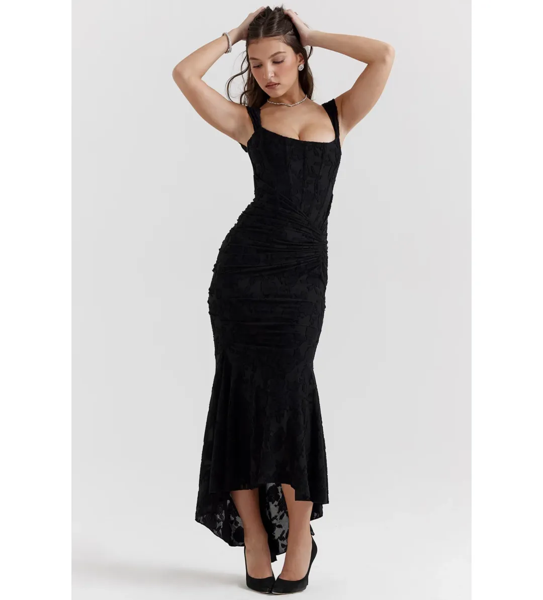 House Of CB Cesca Maxi Dress Black Floral Size 14 for rent on The Volte - main image