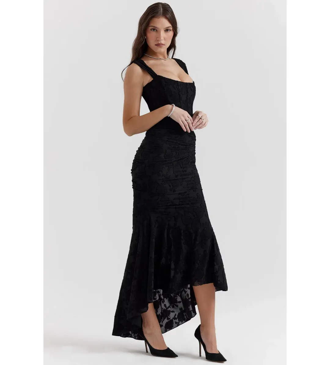 House Of CB Cesca Maxi Dress Black Floral Size 14 for rent on The Volte - main image