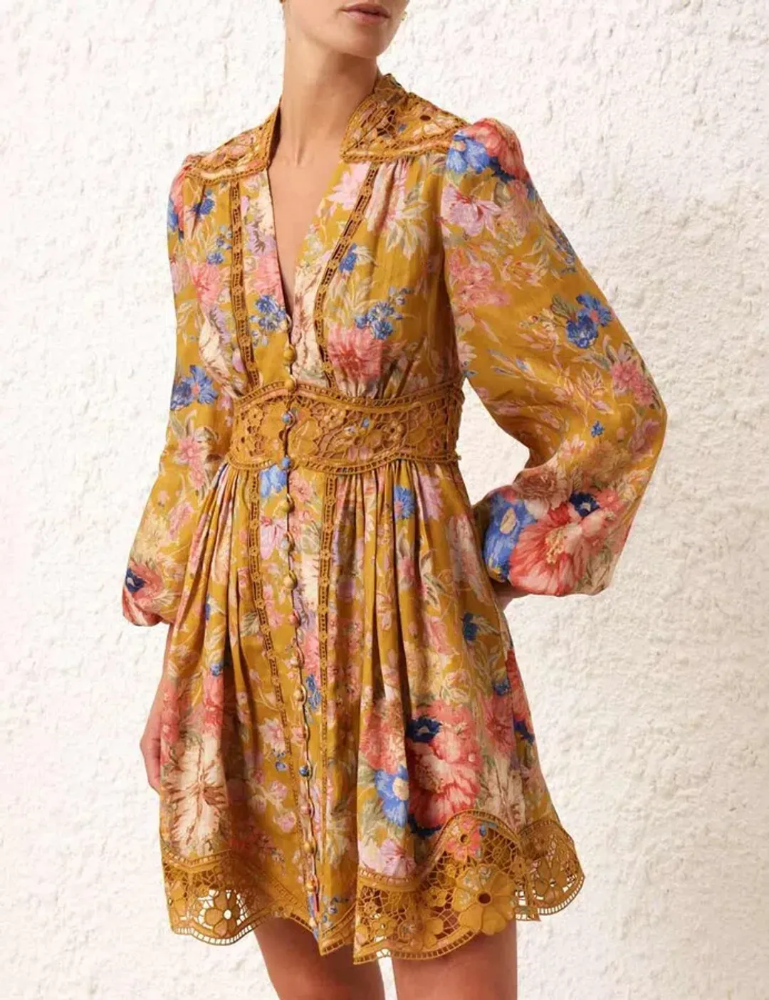 Zimmermann August Plunge Mini Dress Multi Print Size 1 / AU 10 for rent on The Volte - main image