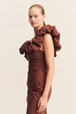 Shona Joy Campbell Ruffle Draped Maxi Dress in Espresso Size 14 for rent on The Volte - image 4