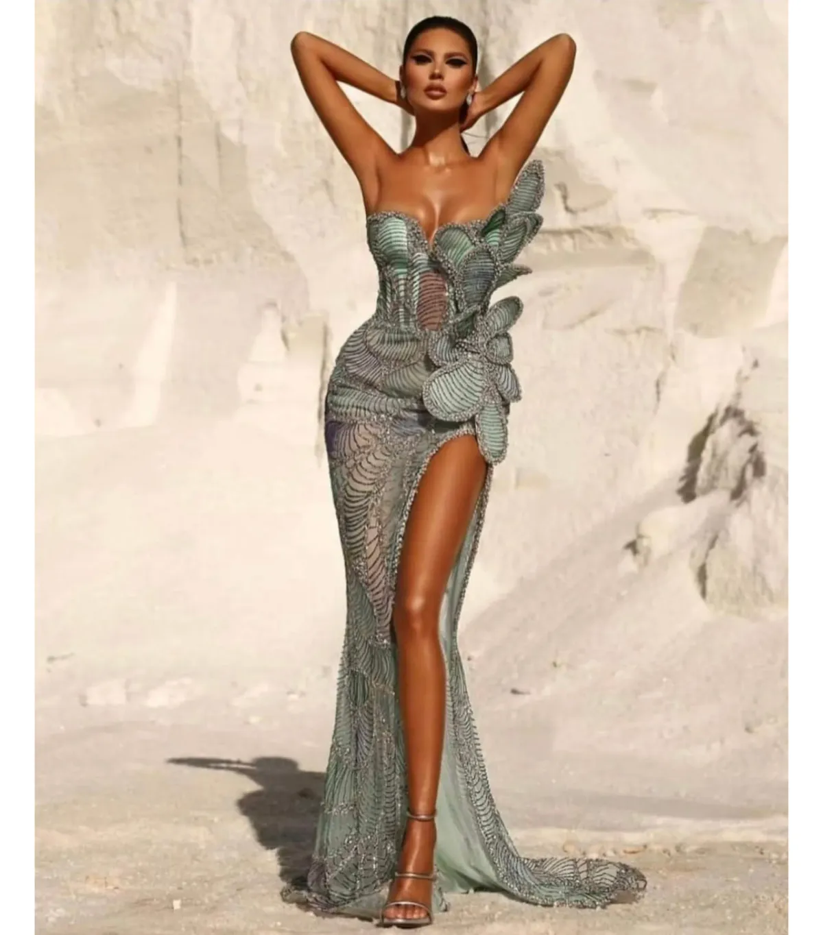 Mimoza Kadriaj Maxi Gown Green Sequin Size 6 for rent on The Volte - main image