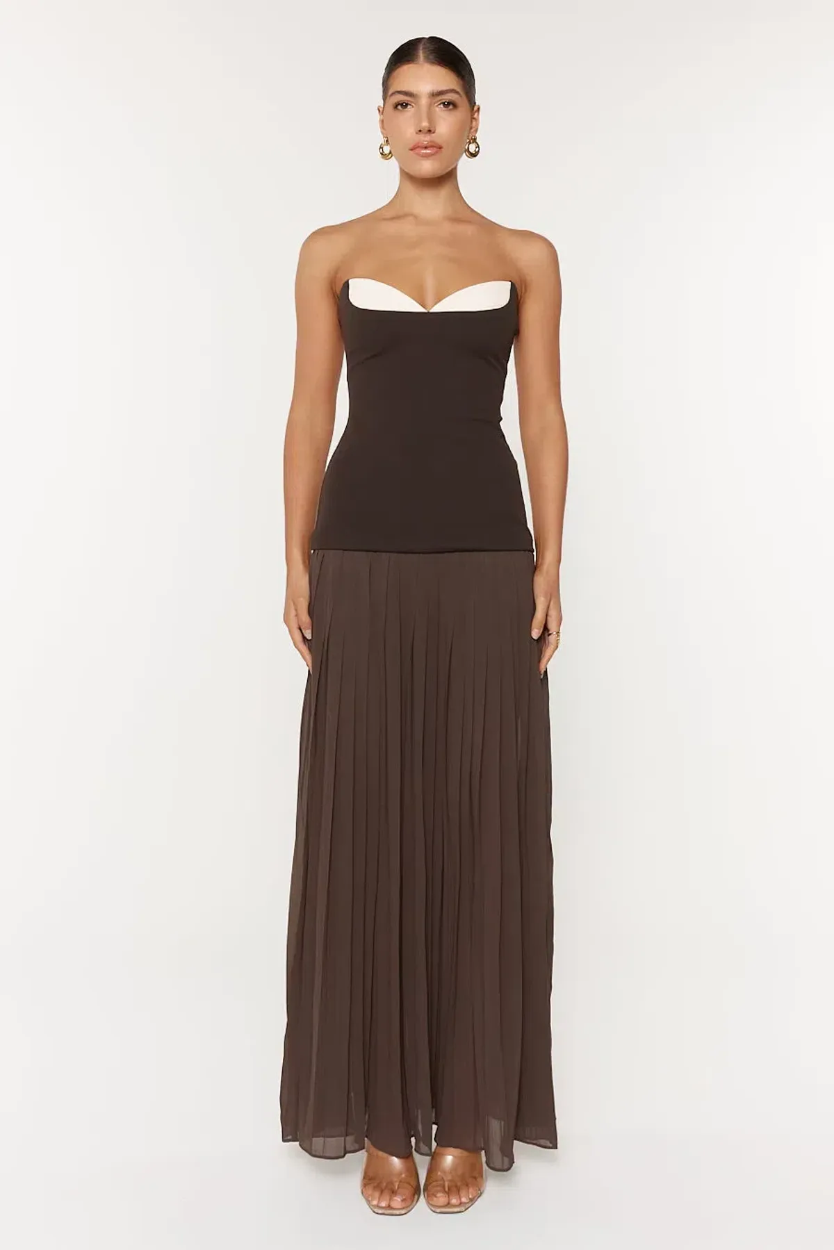 She is Olla Nicolette Maxi Dress Espresso Size 8  for rent on The Volte - main image