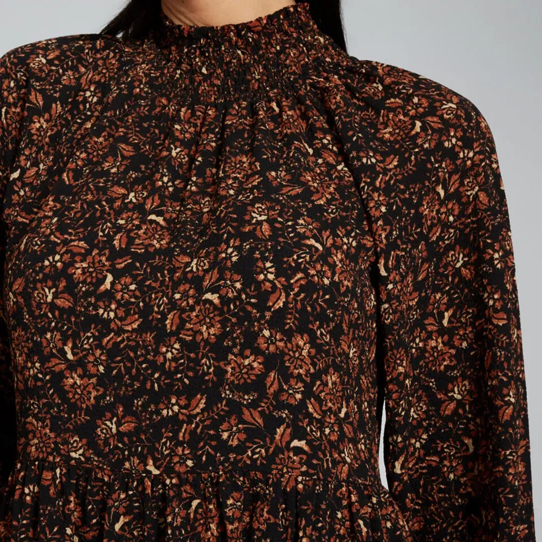 Seed Heritage Shirred Floral Mini Dress Black Size 12 for rent on The Volte - main image