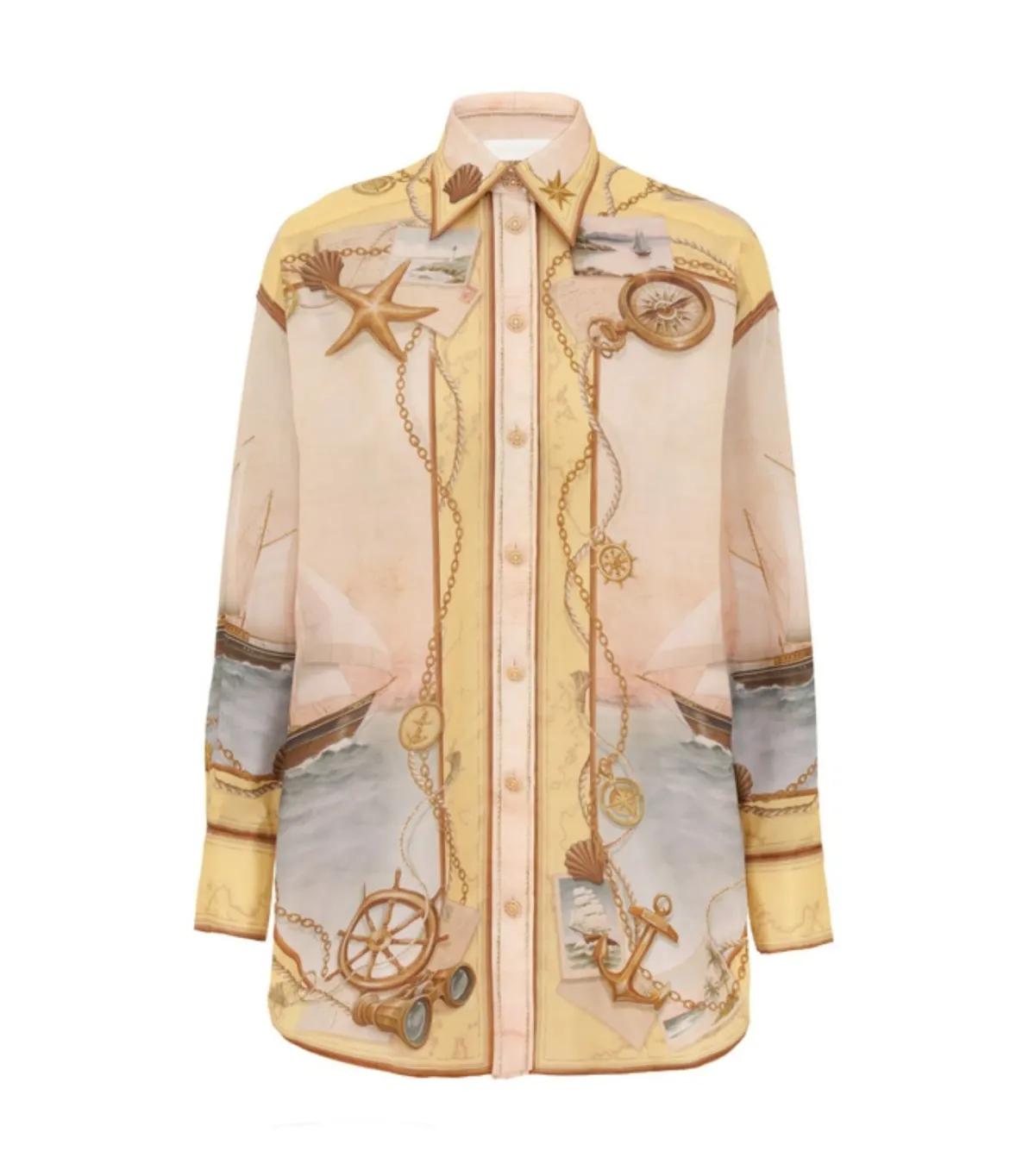 Zimmermann Scarborough Relaxed Shirt and Short Set Yellow Nautical Map Size 1 / AU 10 for rent on The Volte - main image