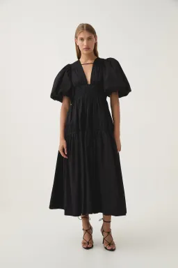 Aje Fallingwater Ruched Midi Dress Black Size 8 for rent on The Volte - image 1