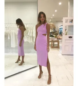 Bec + Bridge Alessandra Asymmetrical Midi Dress Dark Lilac Size 6 for rent on The Volte - image 3