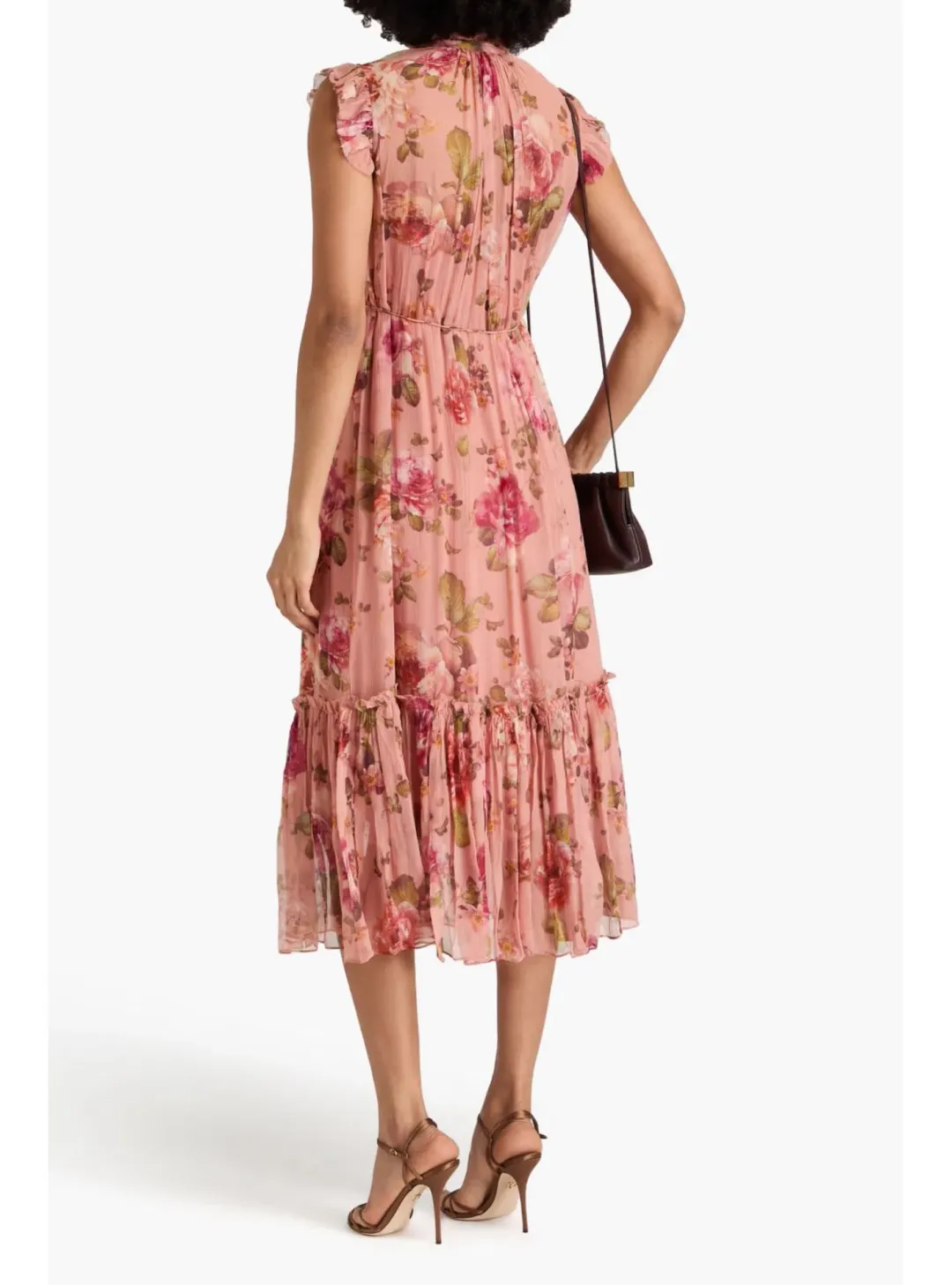 Zimmermann Luminosity Flutter Midi Dress in Dusty Pink Floral Size 1 AU 10 for rent on The Volte - main image