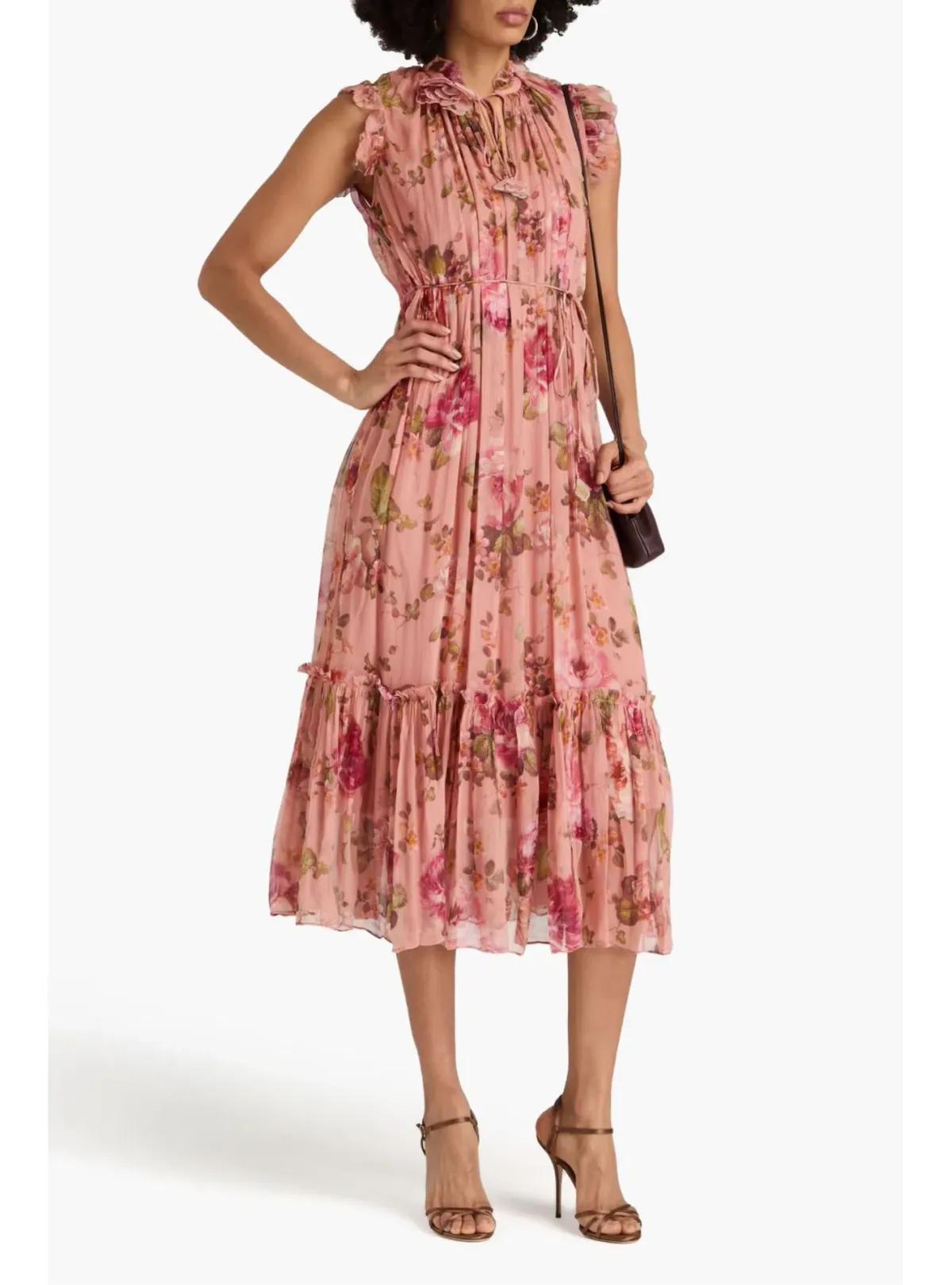 Zimmermann Luminosity Flutter Midi Dress in Dusty Pink Floral Size 1 AU 10 for rent on The Volte - main image