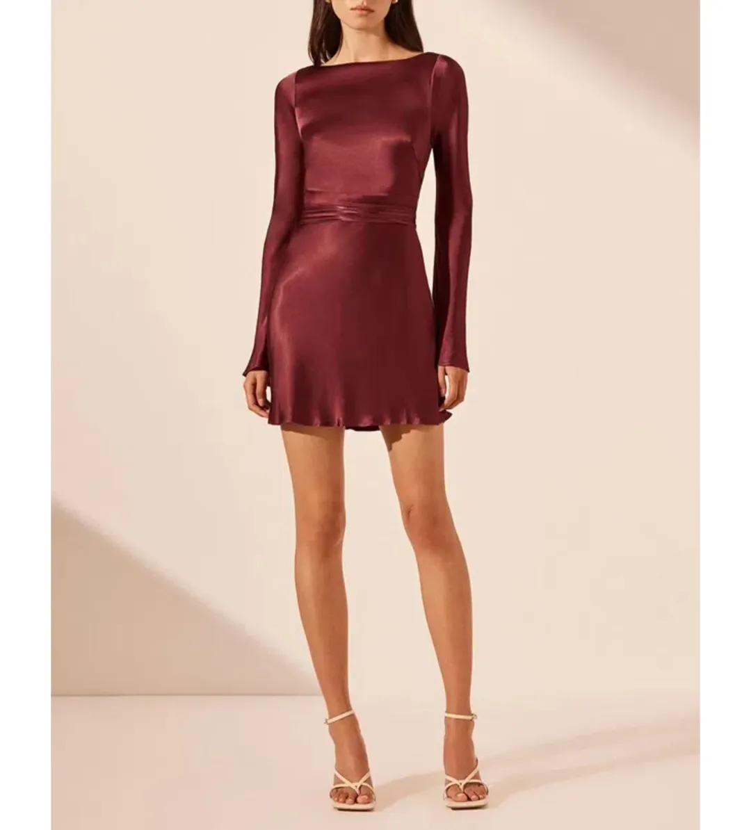 Shona Joy Elia Long Sleeve Open Back Tie Mini Dress Burgundy Size 10 for rent on The Volte - main image