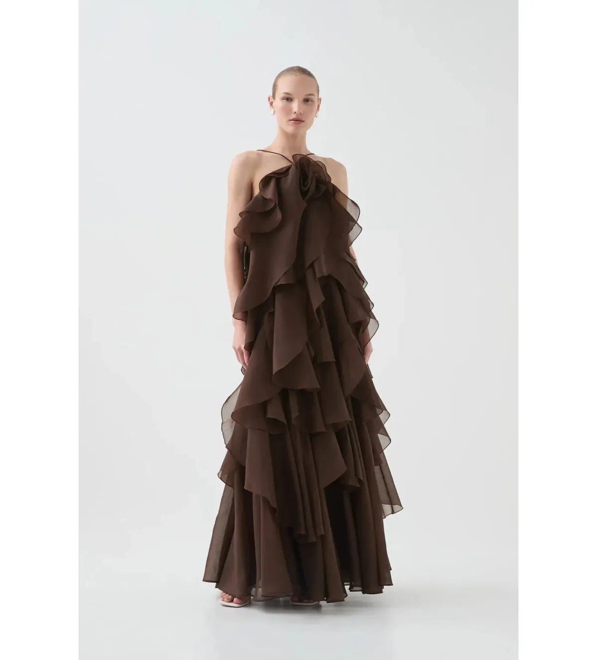 Aje Pandorea Layered Maxi Dress Carob Size AU 8 for rent on The Volte - main image