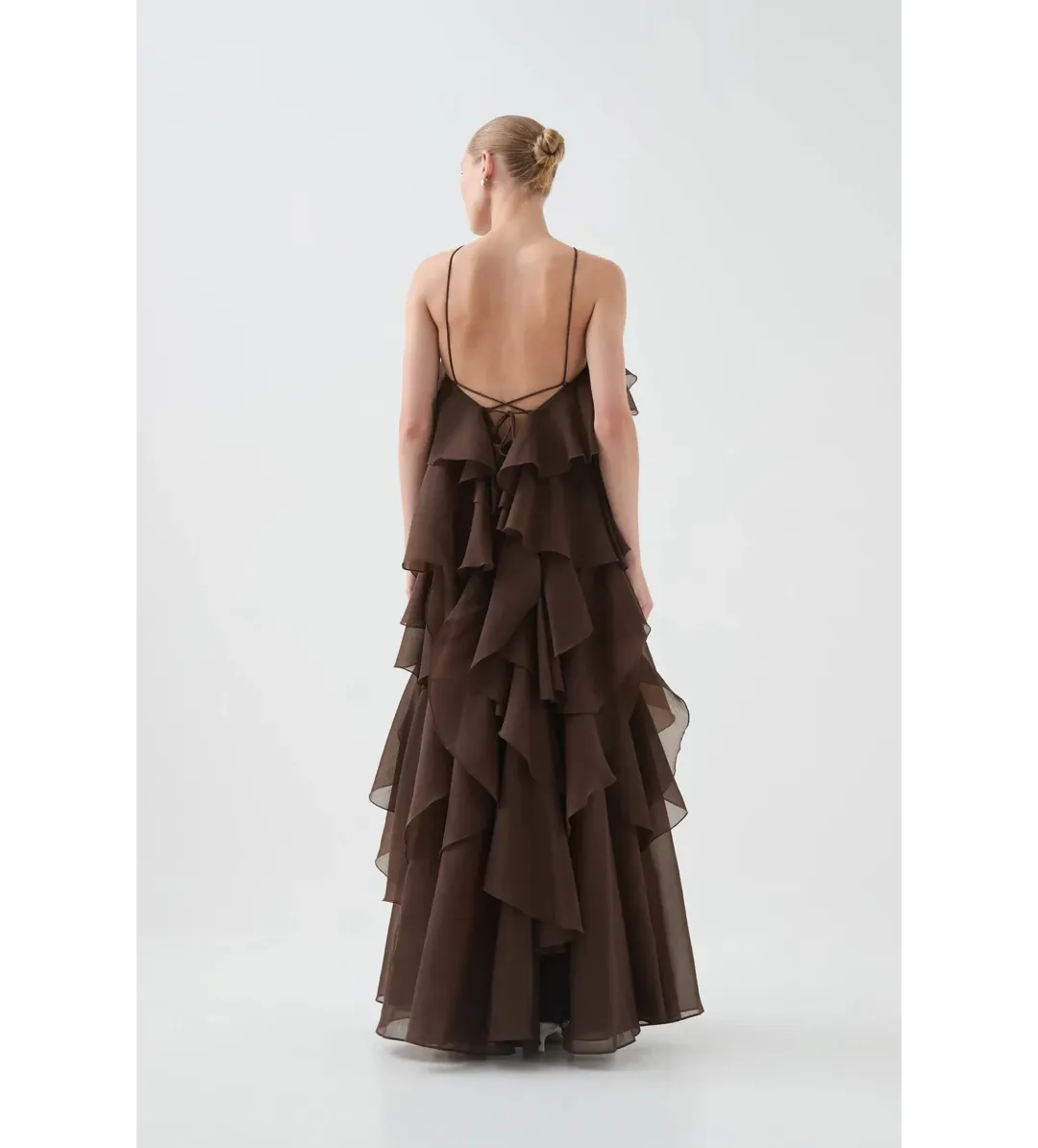 Aje Pandorea Layered Maxi Dress Carob Size AU 10 for rent on The Volte - main image