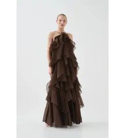Aje Pandorea Layered Maxi Dress Carob Size AU 10 for rent on The Volte - image 1