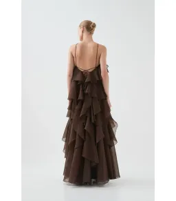 Aje Pandorea Layered Maxi Dress Carob Size AU 12 for rent on The Volte - image 6