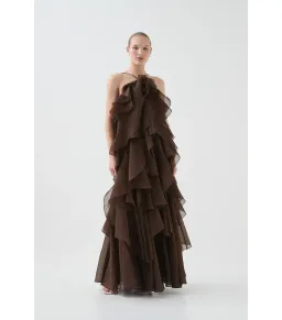 Aje Pandorea Layered Maxi Dress Carob Size AU 12 for rent on The Volte - image 4
