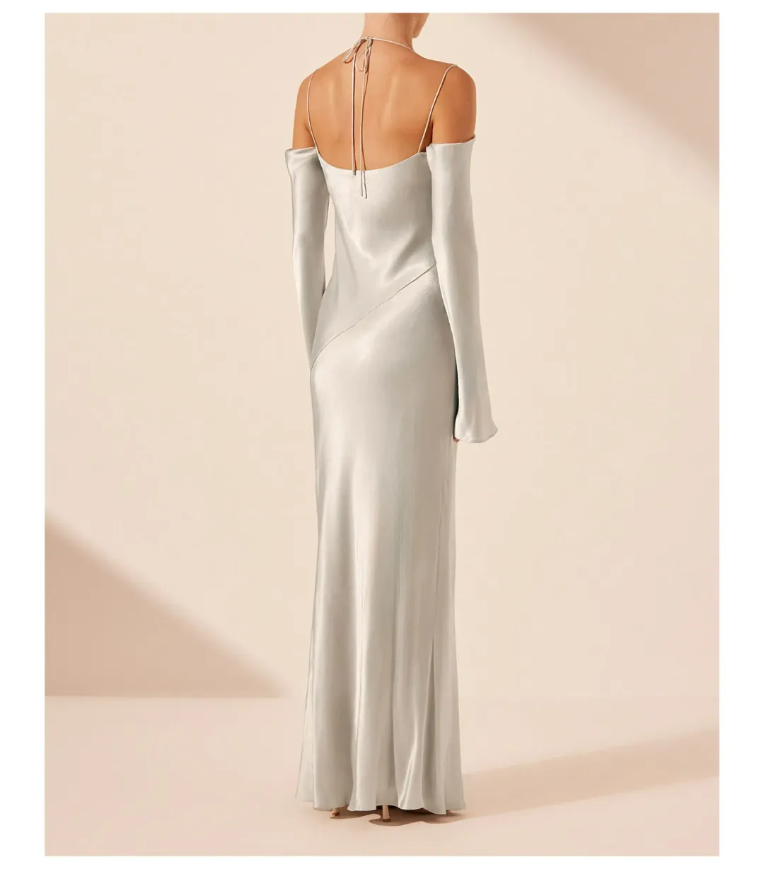 Shona Joy Sofia Off Shoulder Tie Maxi Dress Silver Size 8/S for rent on The Volte - main image