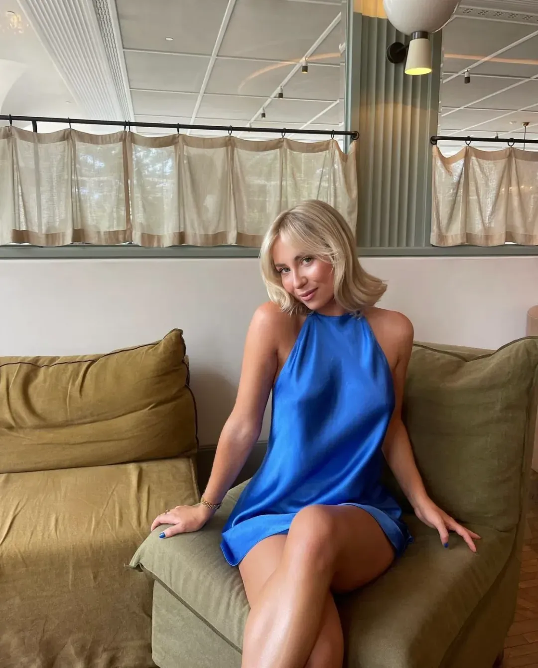 Shona Joy Oliviera Low Back Halter Mini Dress Blue Size 6 for rent on The Volte - main image