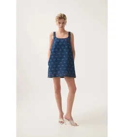 Aje Ratio Logo Denim Mini Dress Blue Print Size AU 6 for rent on The Volte - image 1