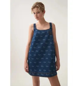 Aje Ratio Logo Denim Mini Dress Blue Print Size AU 6 for rent on The Volte - image 4