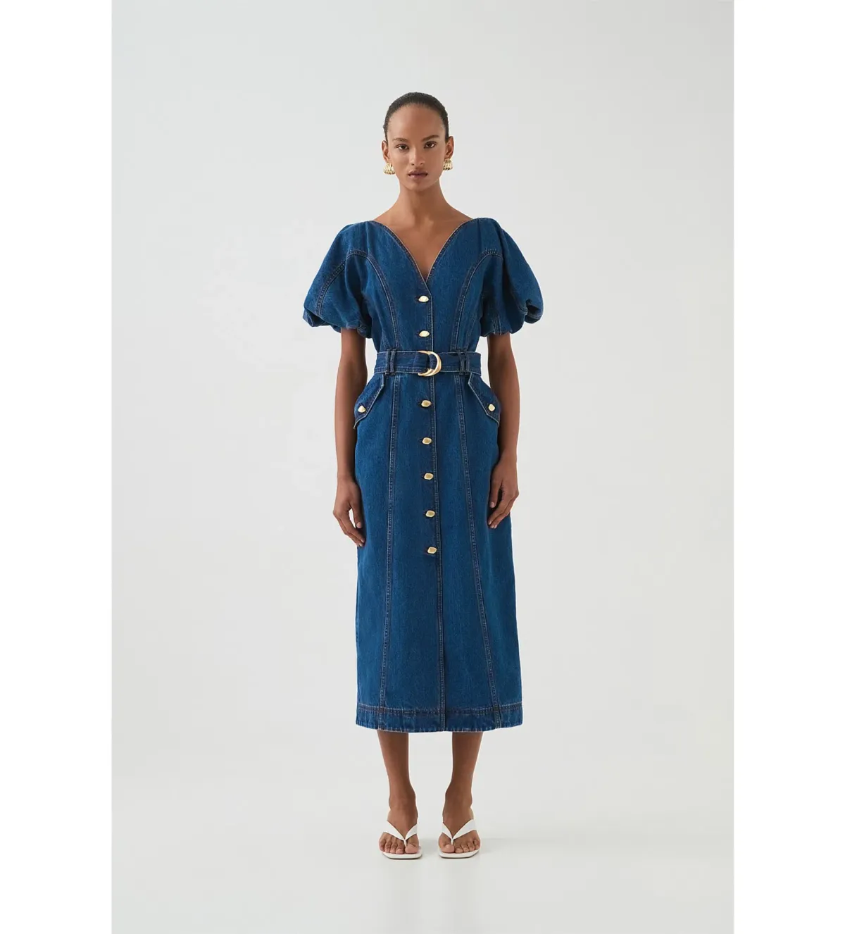 Aje Harper Denim Midi Dress Blue Size 8/S for rent on The Volte - main image