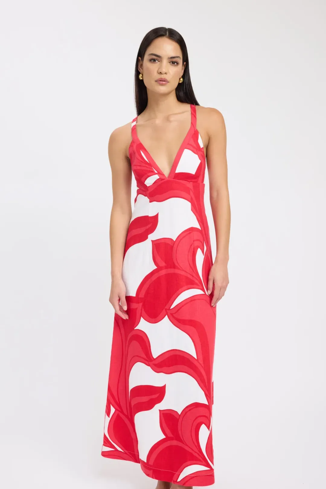 Kookai Zani Maxi Dress in Red White Size 8 for rent on The Volte - main image