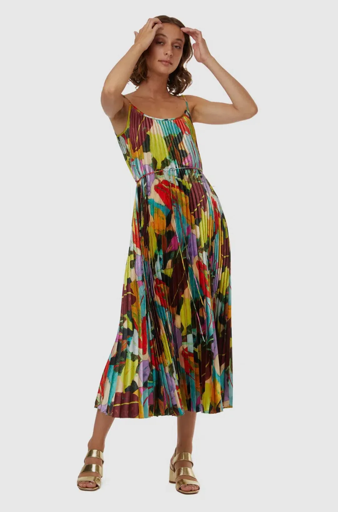 Gorman  Broad Leaf Pleated Midi Dress Multi Size 10 for rent on The Volte - main image